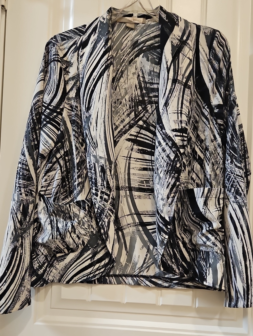 Forever 21 Black & White Abstract Brushstroke Open-Front Blazer